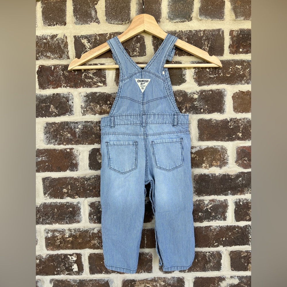 OshKosh B'gosh: Blue Striped Overalls: Size 18m - Picture 4 of 6
